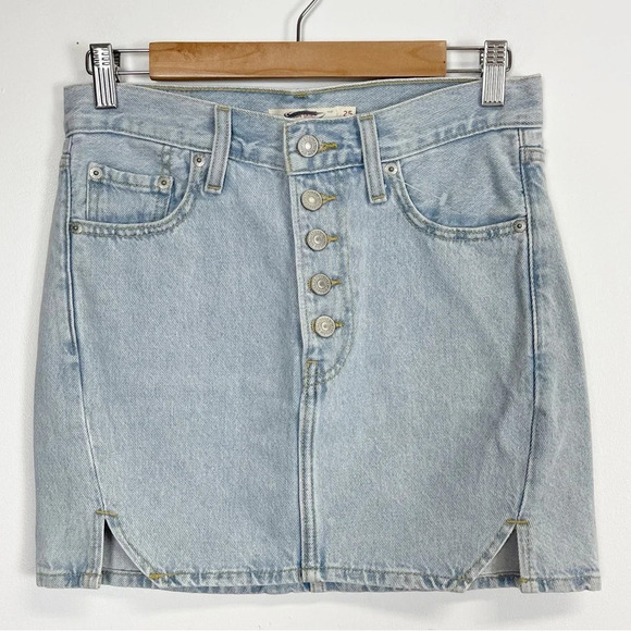Levi's Dresses & Skirts - NEW Levis Icon Jean Skirt Womens Size 25 Light Blue Denim Button Fly NWOT